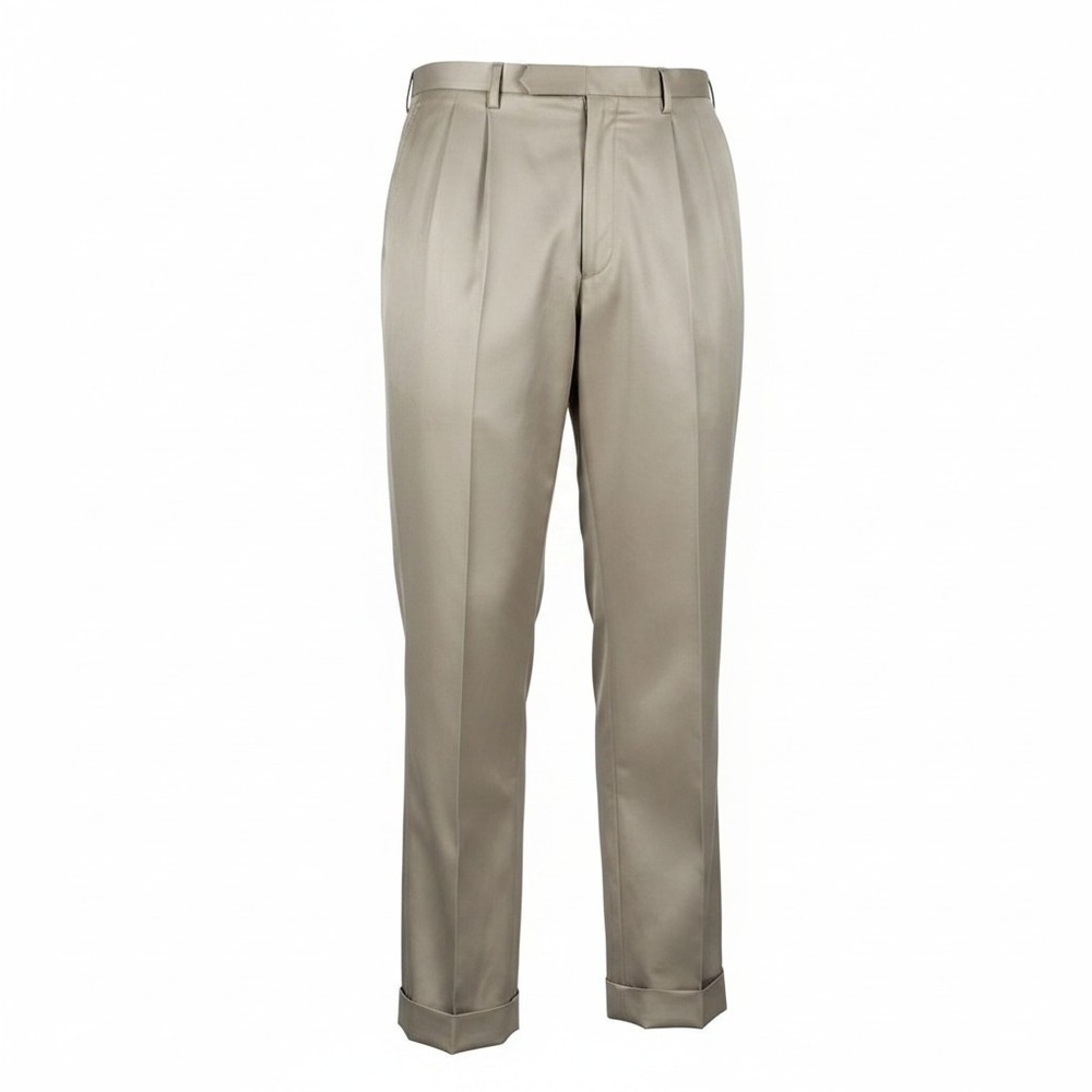 Perry Ellis Portfolio Men's 44x30 Pleated Cuffed Dress Pants Taupe Tan Khaki